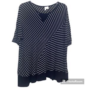Anthropologie - Moth, Asymmetrical Striped Top, Short Sleeves, Petite Large